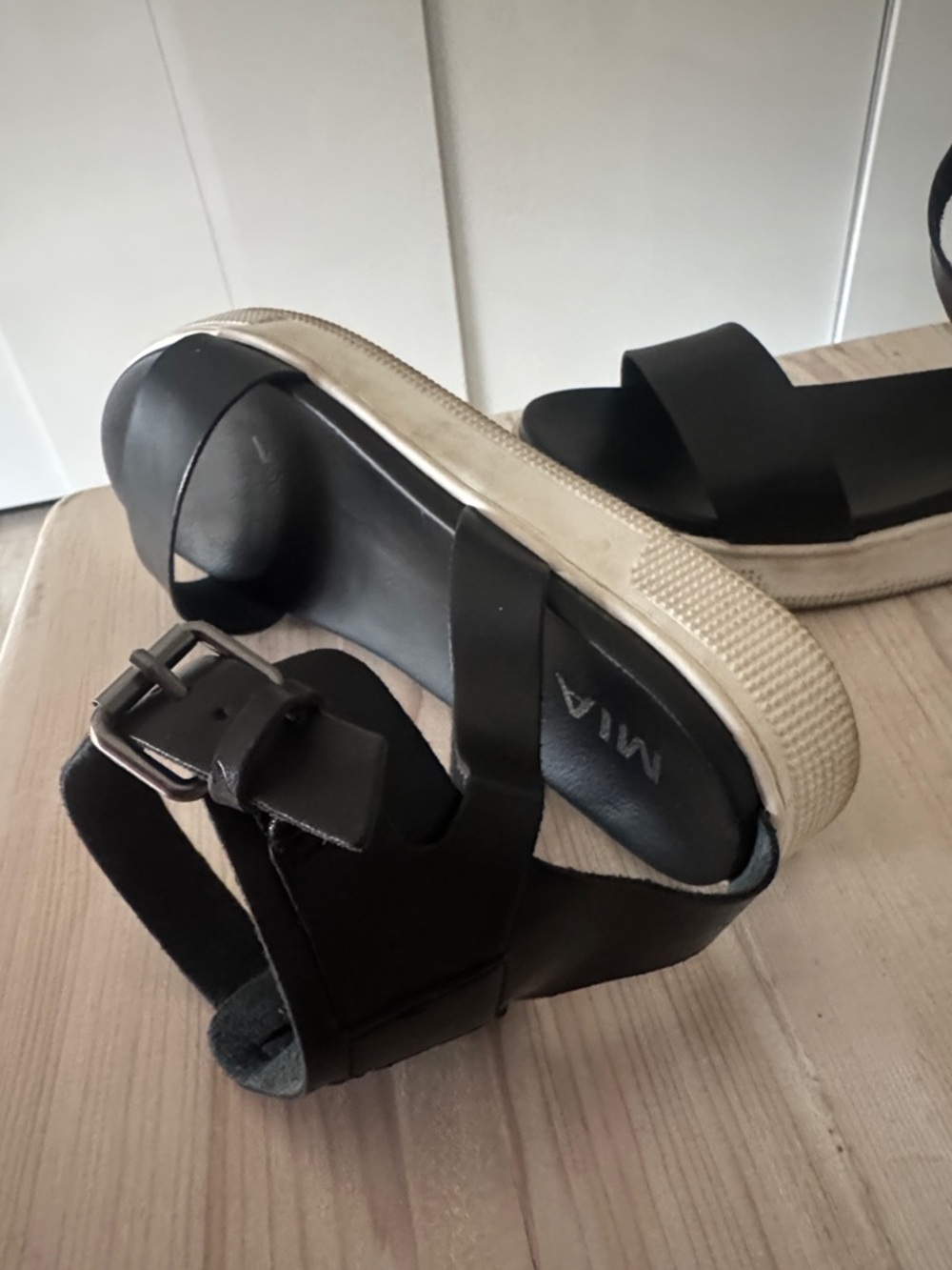 MIA Black Ankle-Strap Platform Sandals - Picture 6 of 8